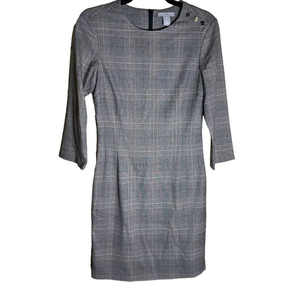 H&M Women's Micro Houndstooth Plaid Button Shoulder Dress Size 4 - Picture 1 of 9